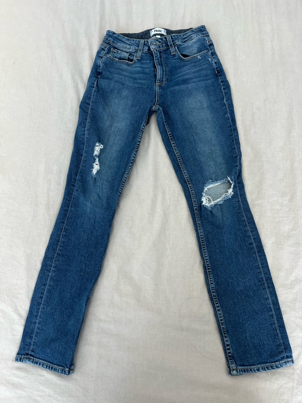 PAIGE Medium Blue Distressed Skinny Jeans